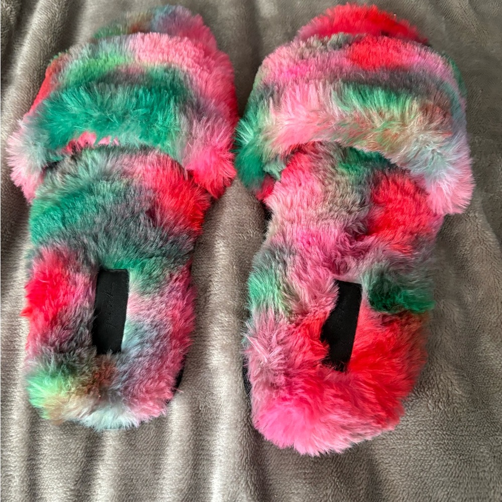 Colorful Fuzzy Slippers Pink by Victoria Secrets